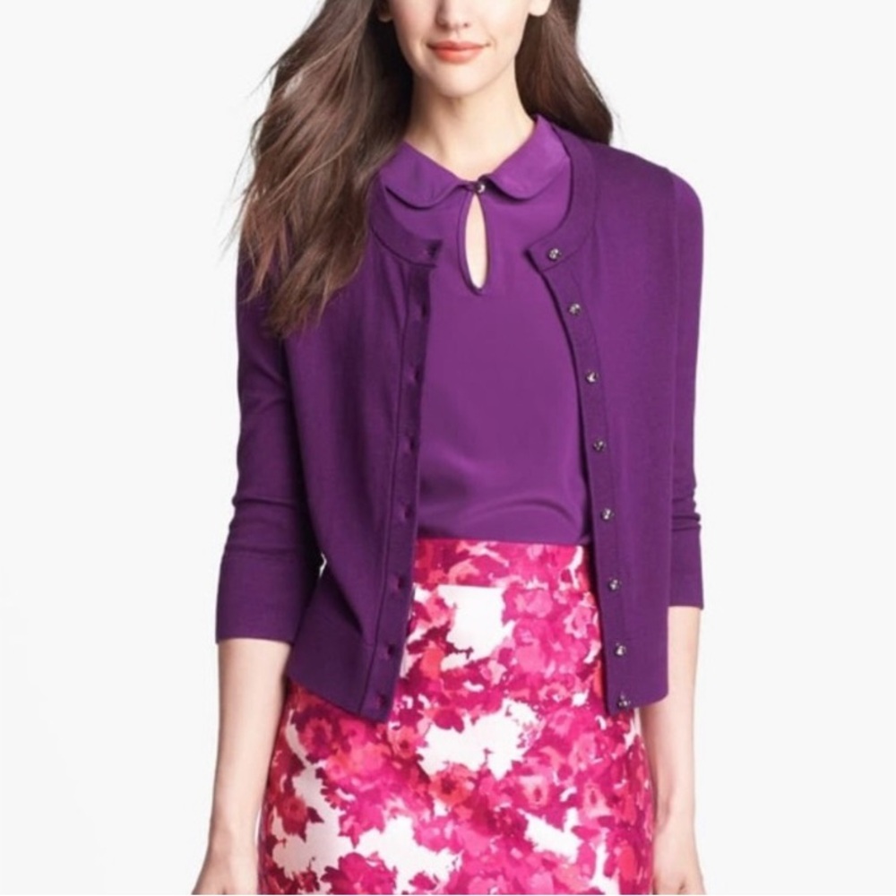 Kate Spade Kati Silk Cashmere Cotton Blend Purple Cardigan XL